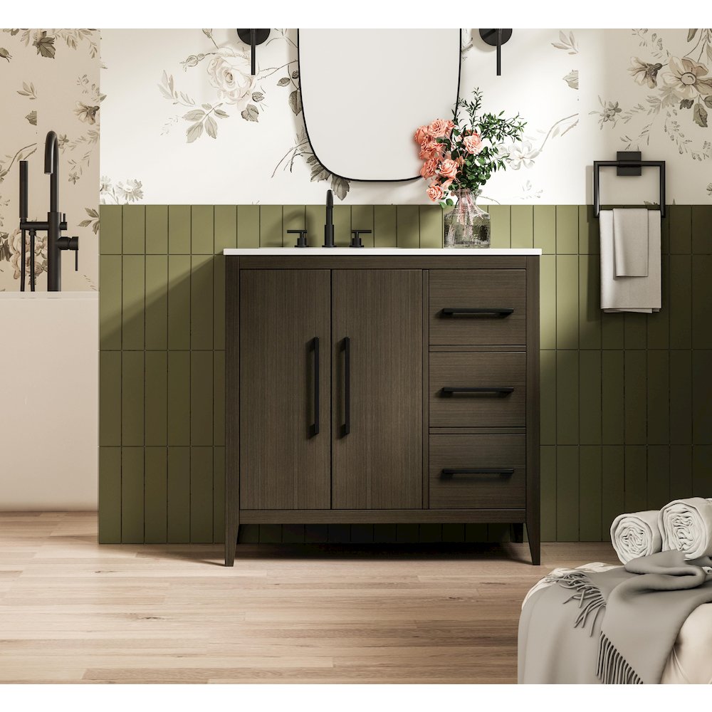 36 Inch Single Bathroom Vanity In Mocha Brown. Picture 2