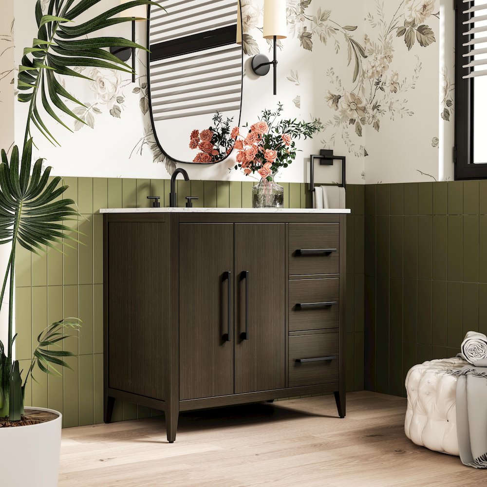 36 Inch Single Bathroom Vanity In Mocha Brown. Picture 3