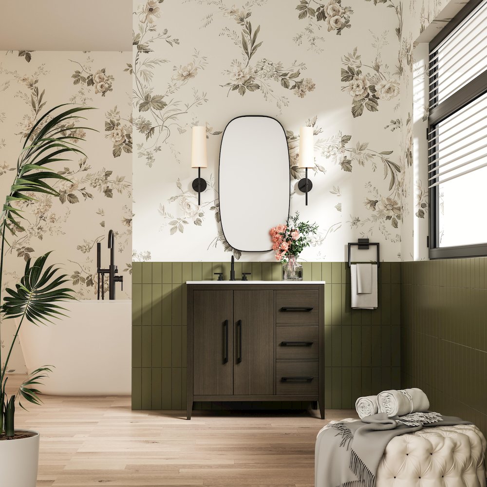 36 Inch Single Bathroom Vanity In Mocha Brown. Picture 4