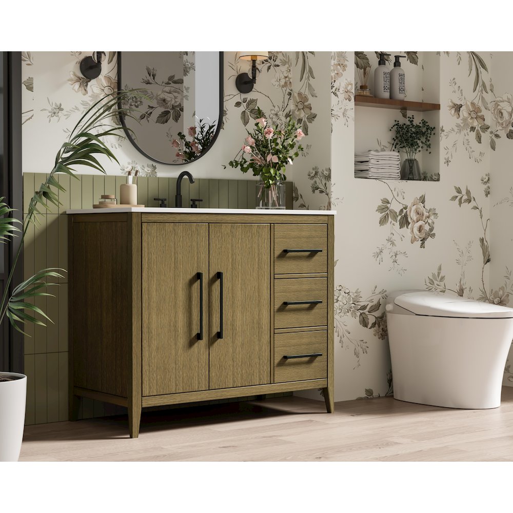 42 Inch Single Bathroom Vanity In Chestnut Brown. Picture 3