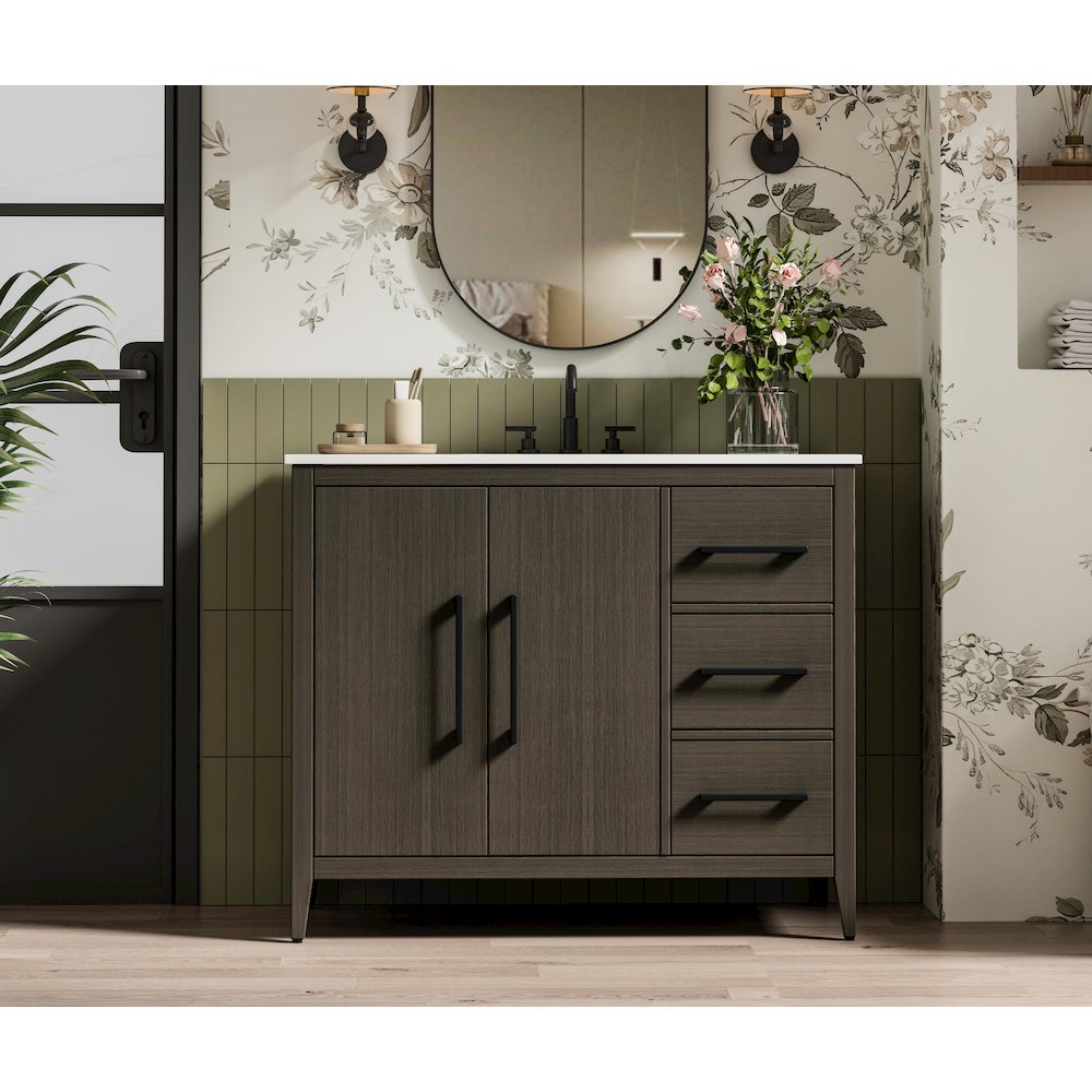 42 Inch Single Bathroom Vanity In Mocha Brown. Picture 2