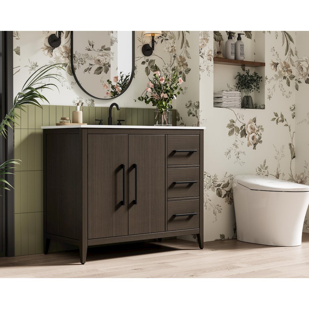 42 Inch Single Bathroom Vanity In Mocha Brown. Picture 3