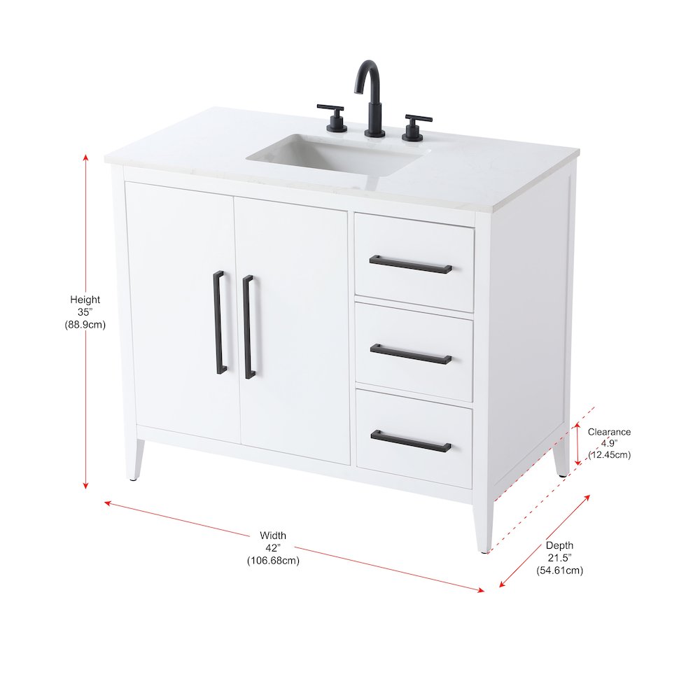 42 Inch Single Bathroom Vanity In White. Picture 13
