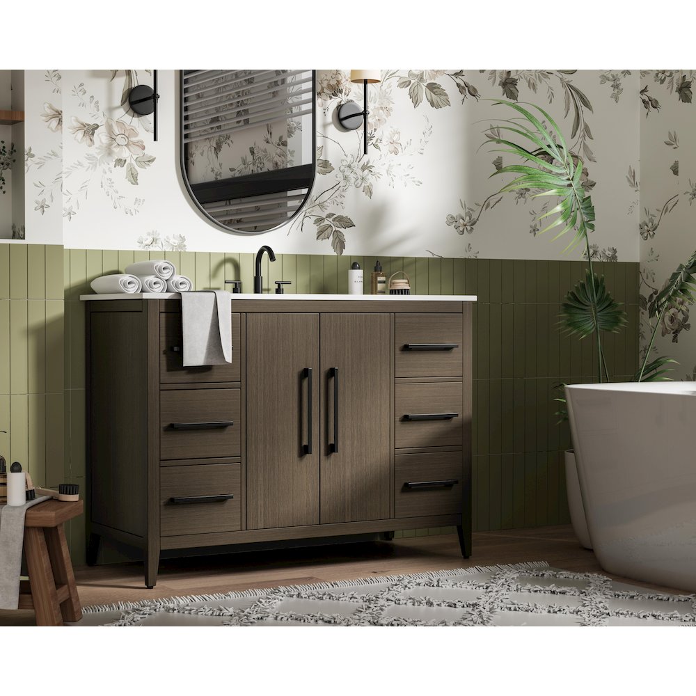 48 Inch Single Bathroom Vanity In Mocha Brown. Picture 3