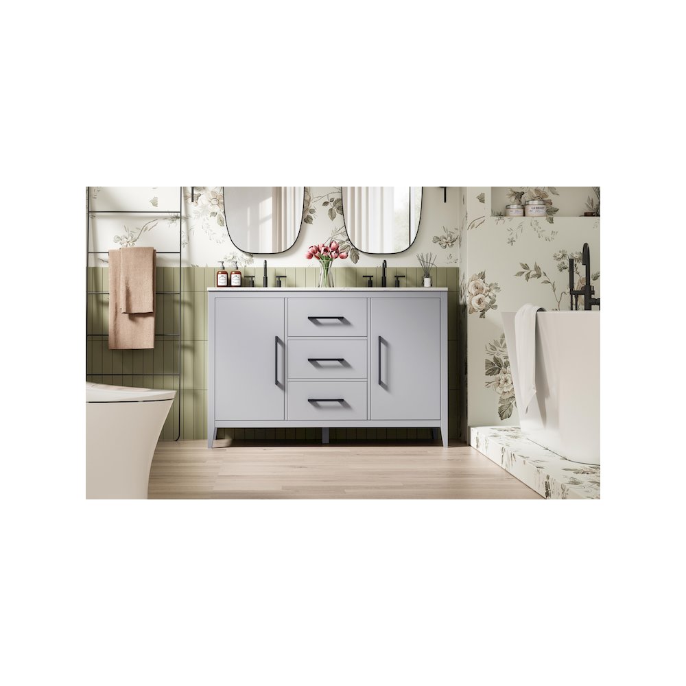 54 Inch Double Bathroom Vanity In Grey. Picture 2