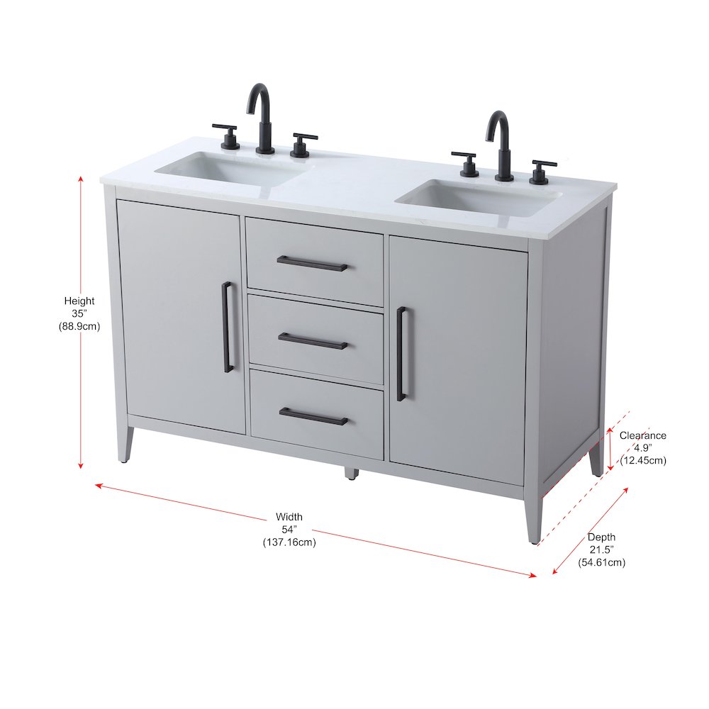 54 Inch Double Bathroom Vanity In Grey. Picture 13