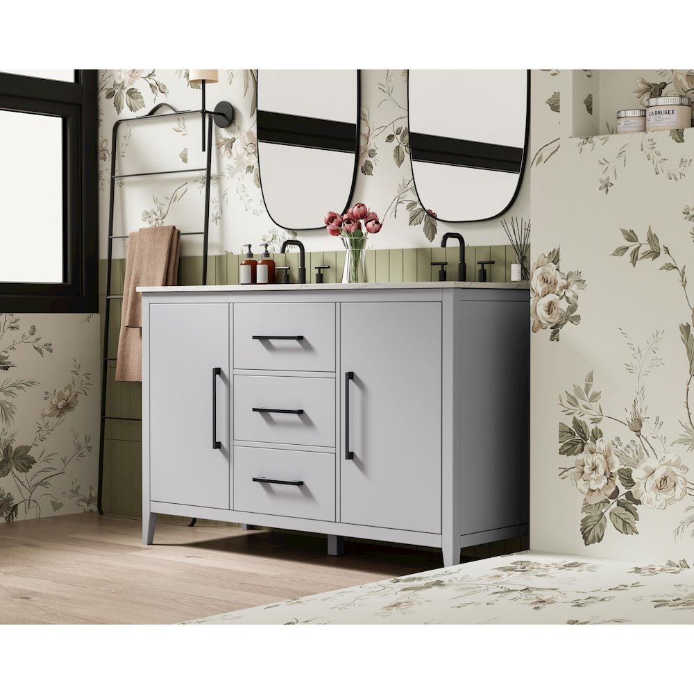 54 Inch Double Bathroom Vanity In Grey. Picture 3