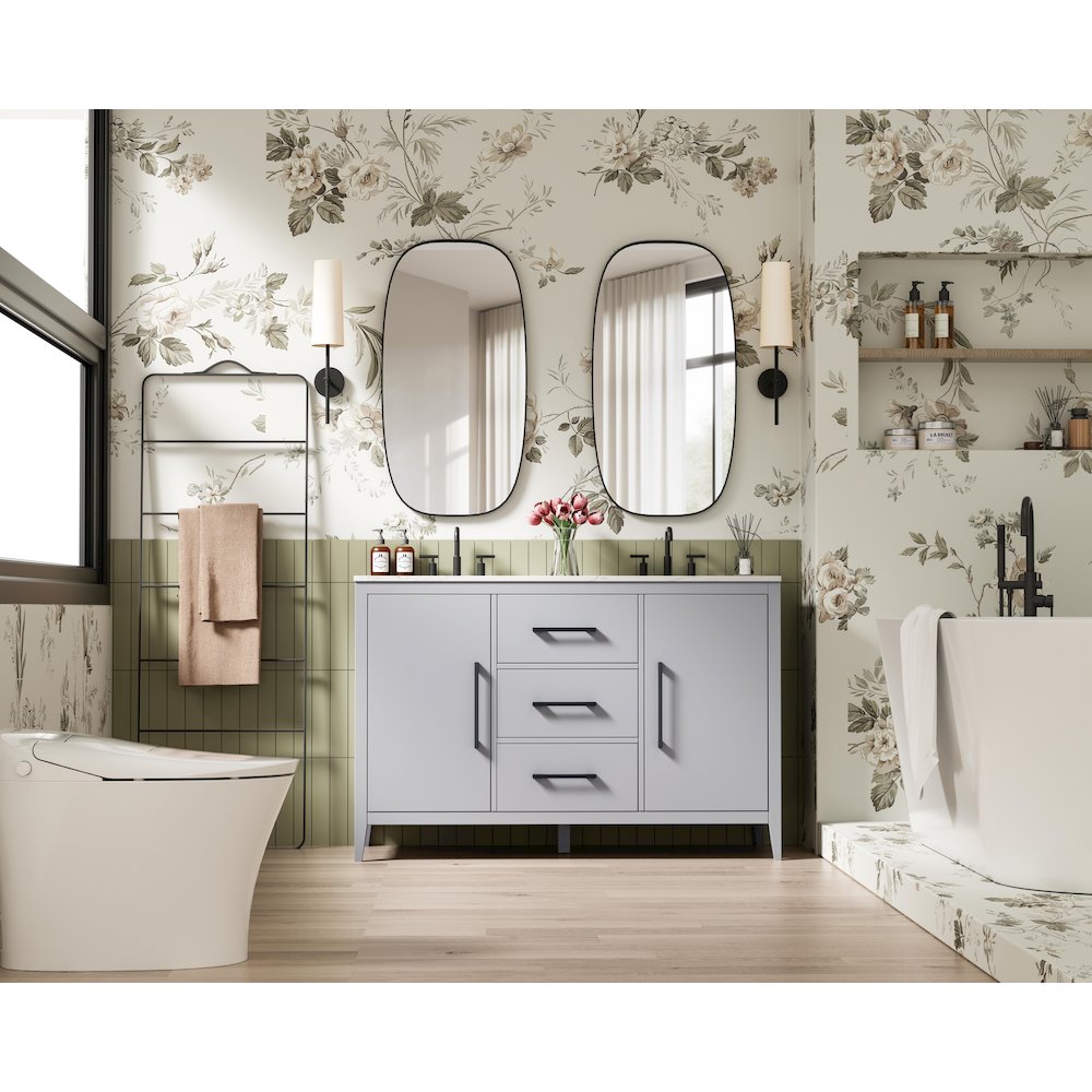 54 Inch Double Bathroom Vanity In Grey. Picture 4