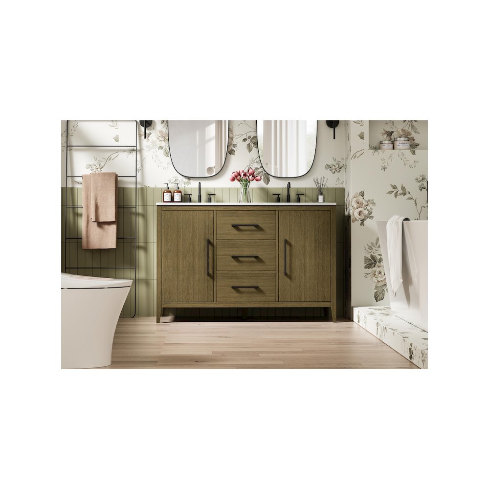 54 Inch Double Bathroom Vanity In Chestnut Brown. Picture 2