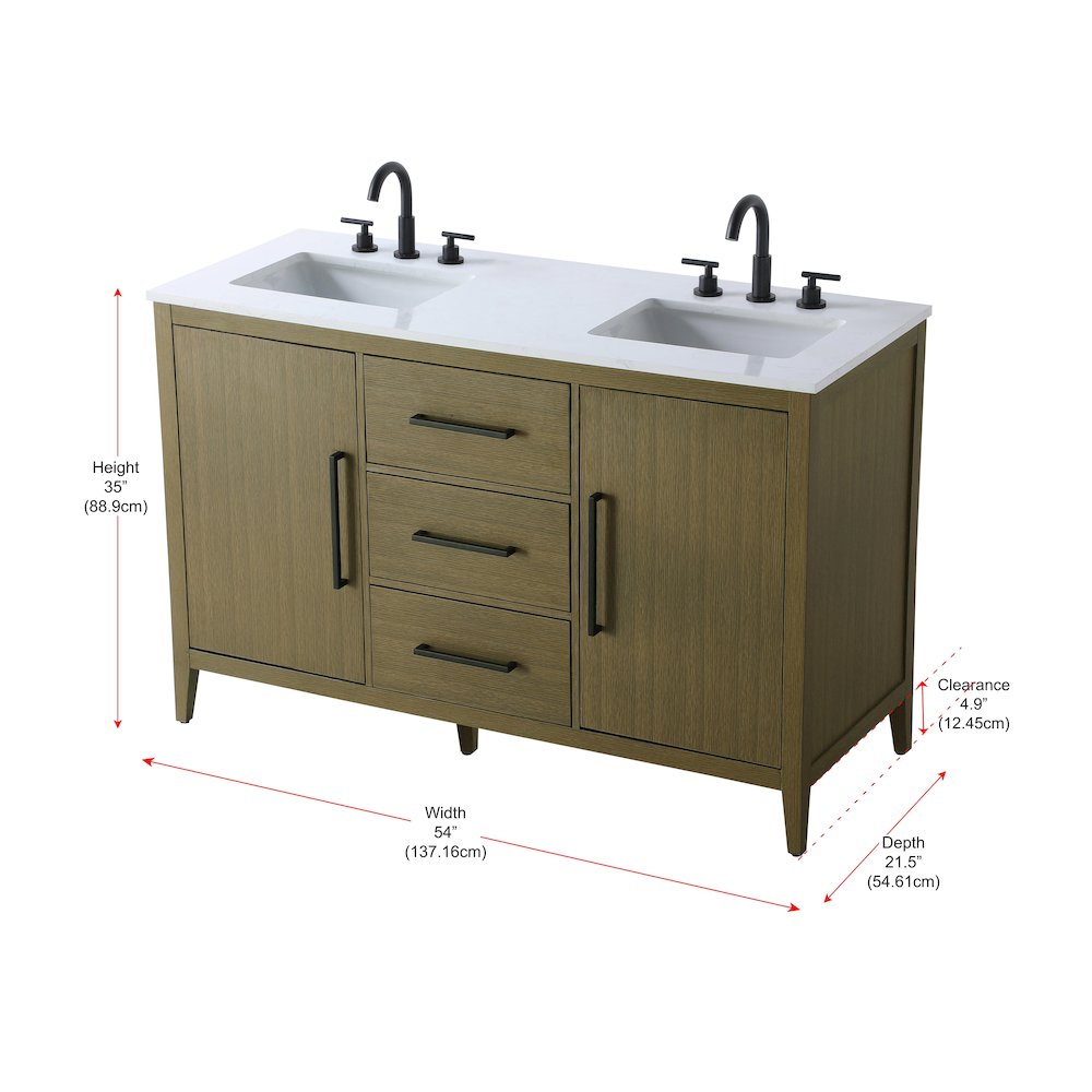 54 Inch Double Bathroom Vanity In Chestnut Brown. Picture 13
