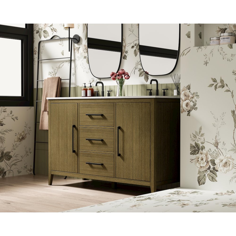 54 Inch Double Bathroom Vanity In Chestnut Brown. Picture 3