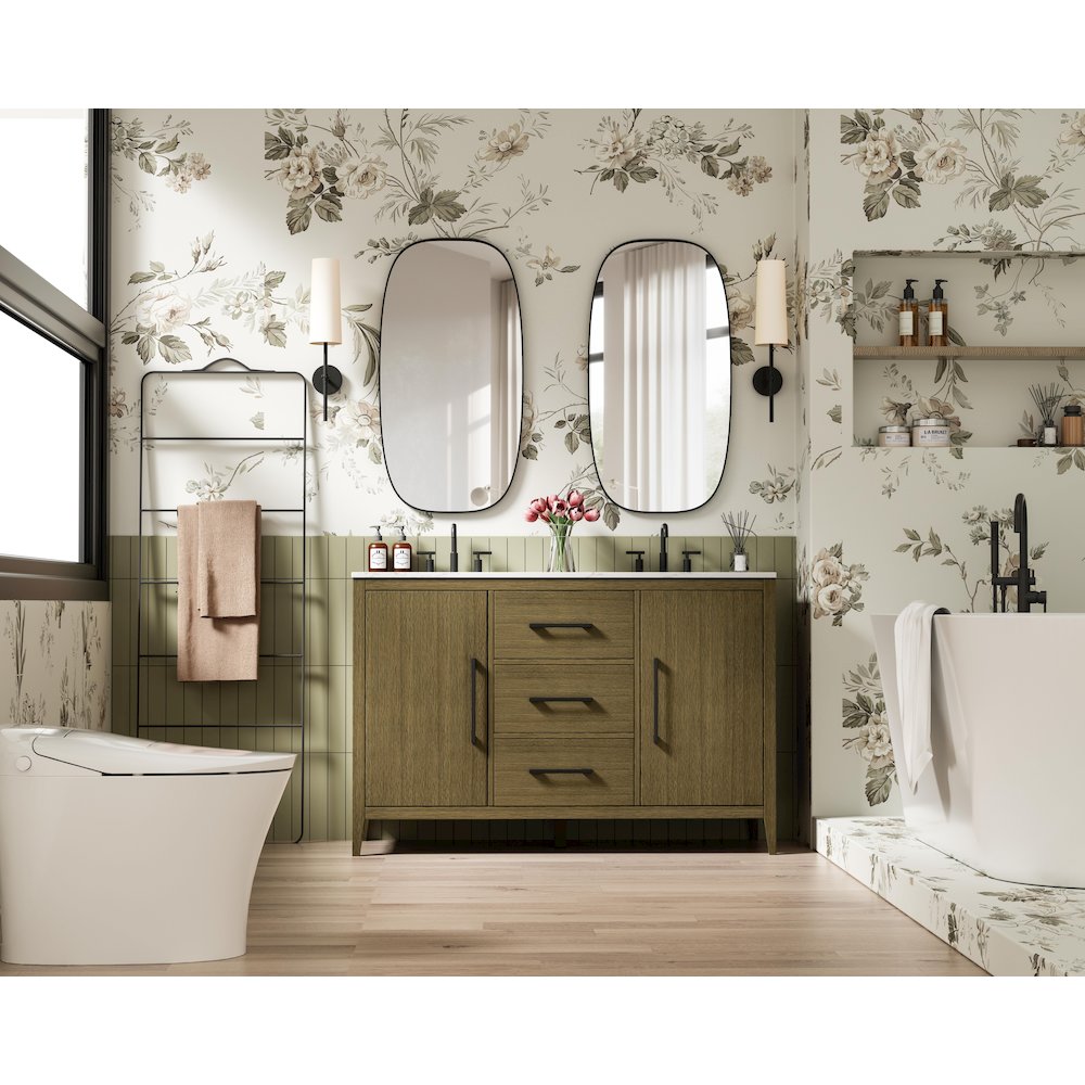 54 Inch Double Bathroom Vanity In Chestnut Brown. Picture 4