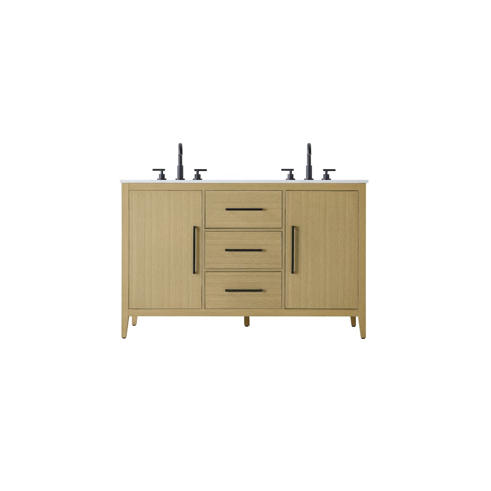 54 Inch Double Bathroom Vanity In Honey Brown. Picture 1