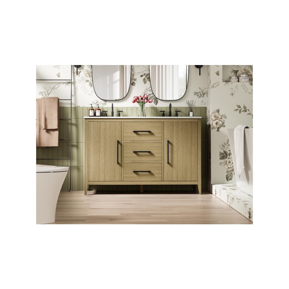 54 Inch Double Bathroom Vanity In Honey Brown. Picture 2