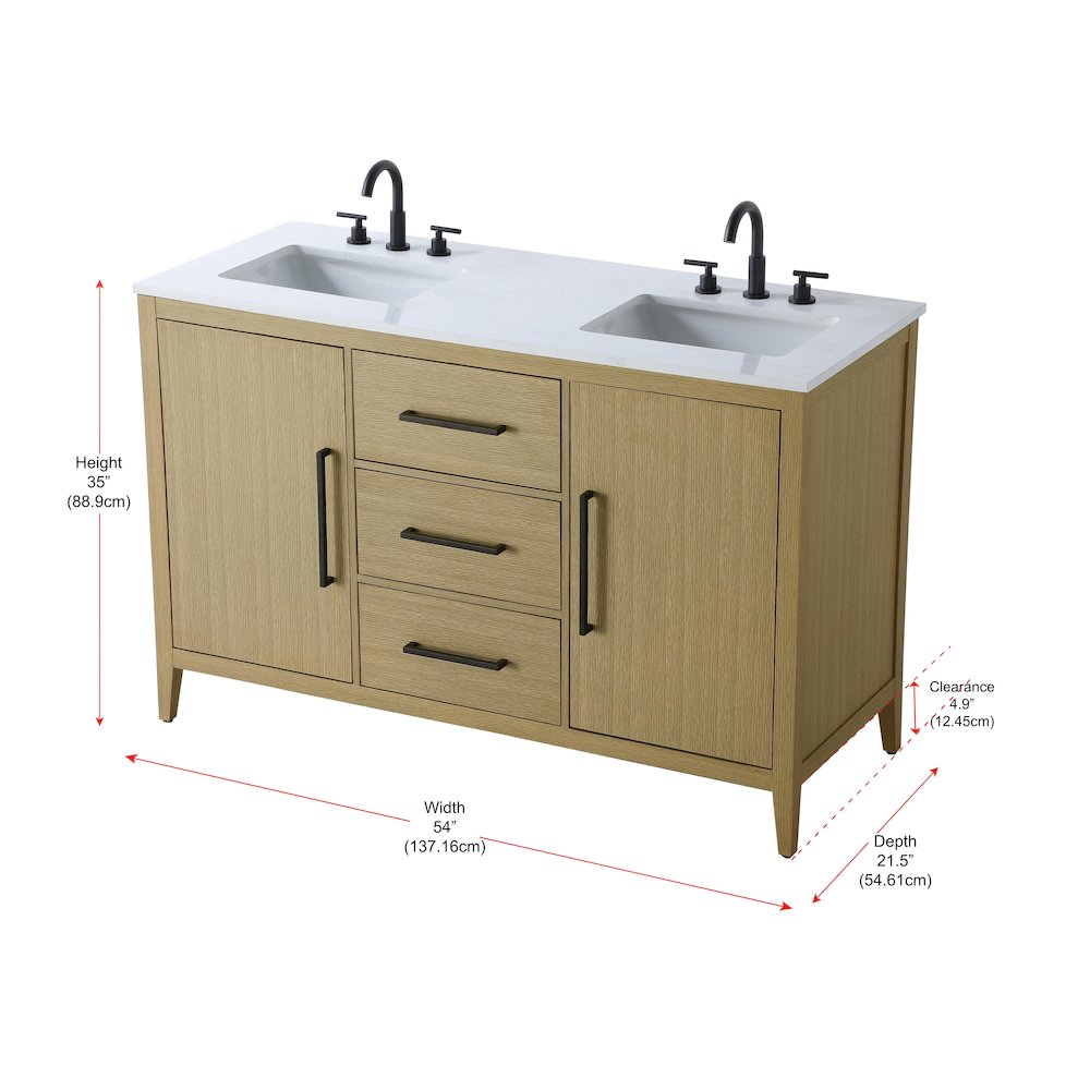 54 Inch Double Bathroom Vanity In Honey Brown. Picture 13