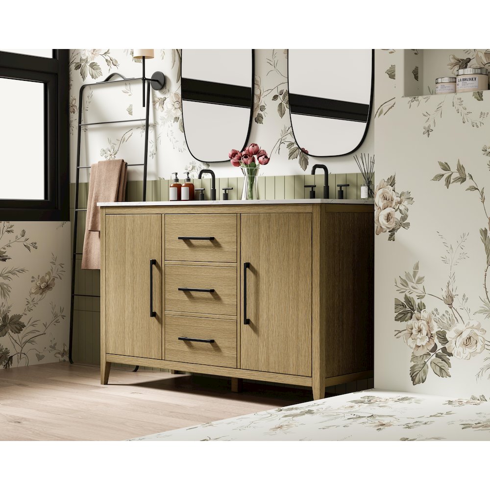54 Inch Double Bathroom Vanity In Honey Brown. Picture 3