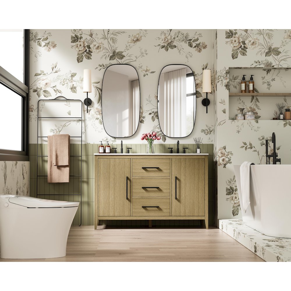 54 Inch Double Bathroom Vanity In Honey Brown. Picture 4