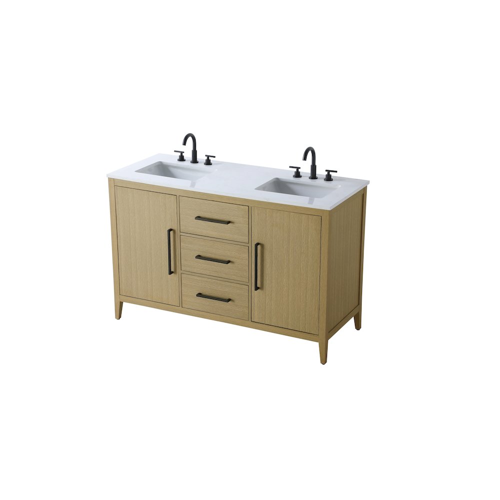 54 Inch Double Bathroom Vanity In Honey Brown. Picture 6
