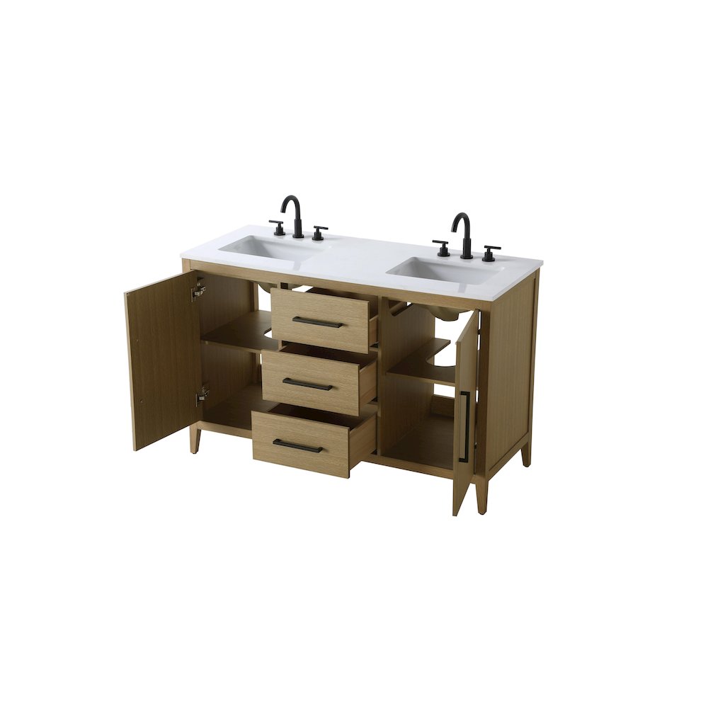 54 Inch Double Bathroom Vanity In Honey Brown. Picture 7