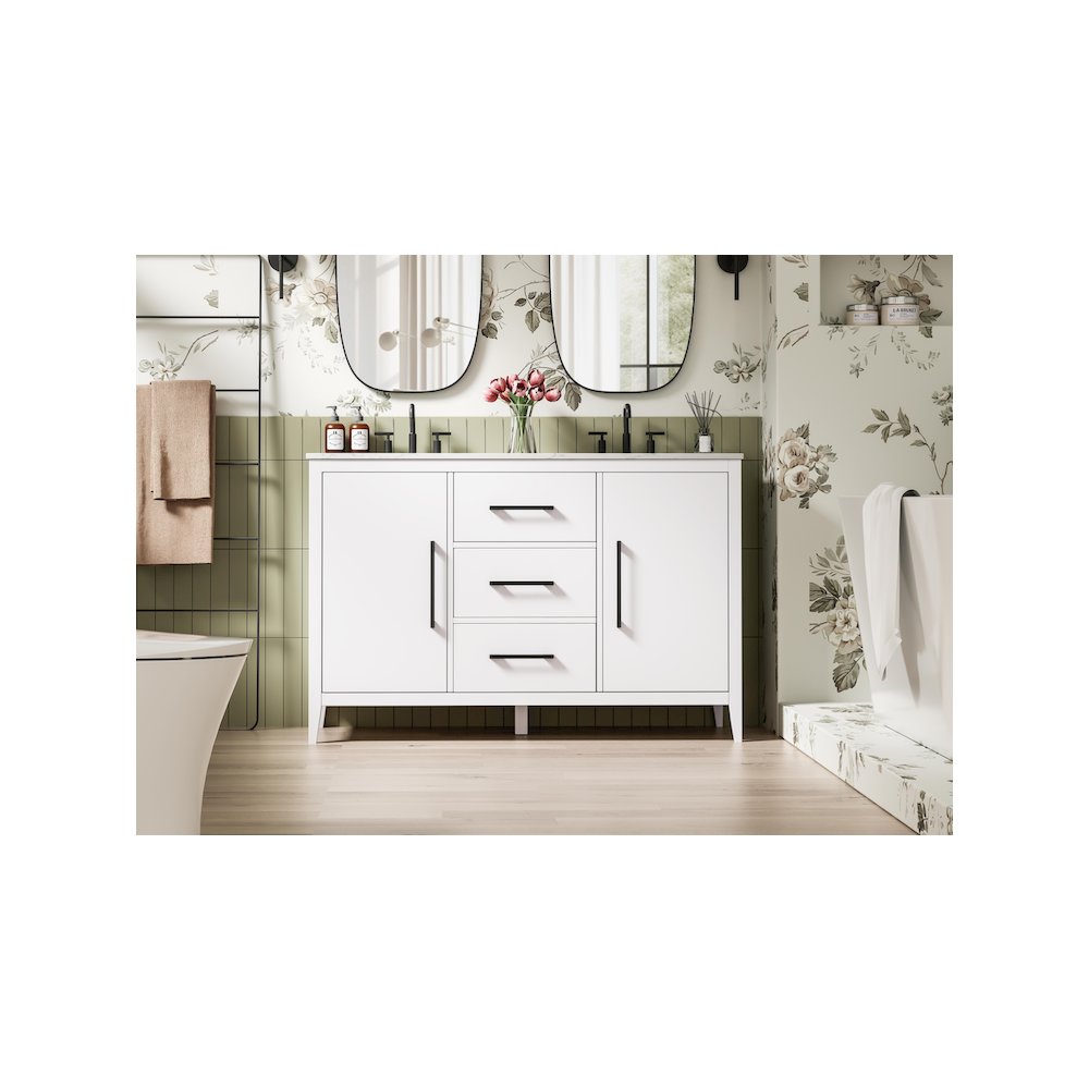 54 Inch Double Bathroom Vanity In White. Picture 2