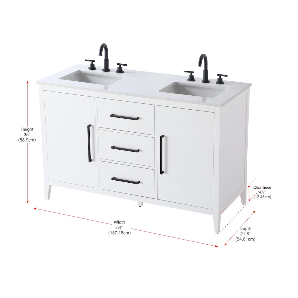 54 Inch Double Bathroom Vanity In White. Picture 13