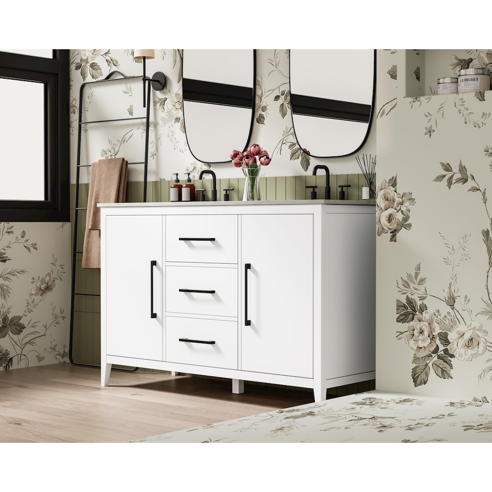 54 Inch Double Bathroom Vanity In White. Picture 3