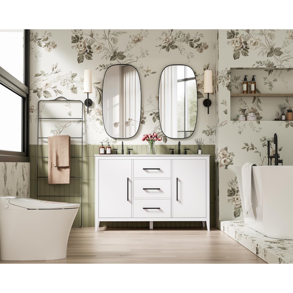 54 Inch Double Bathroom Vanity In White. Picture 4