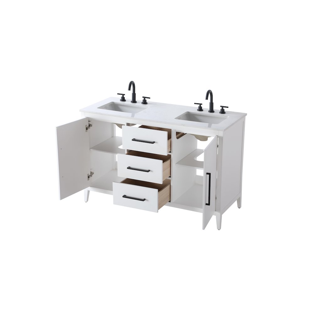 54 Inch Double Bathroom Vanity In White. Picture 7