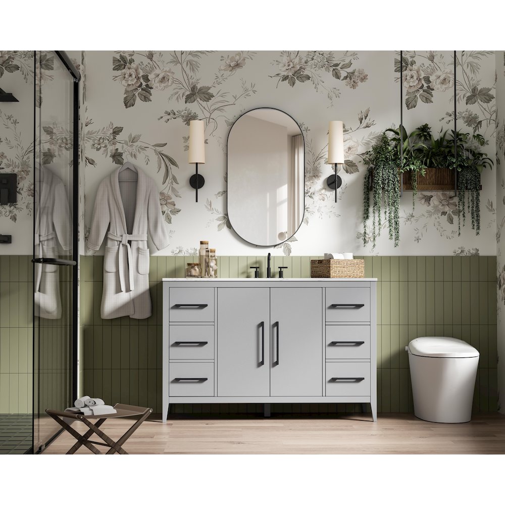 54 Inch Single Bathroom Vanity In Grey. Picture 4
