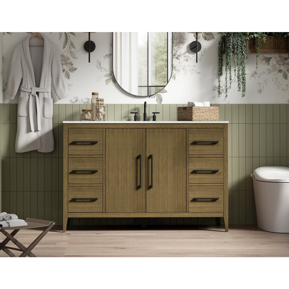 54 Inch Single Bathroom Vanity In Chestnut Brown. Picture 2