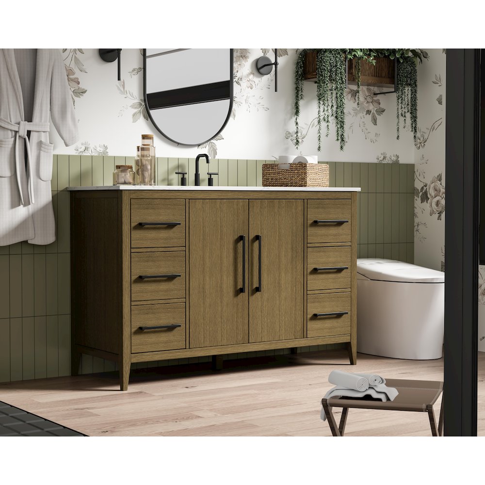 54 Inch Single Bathroom Vanity In Chestnut Brown. Picture 3