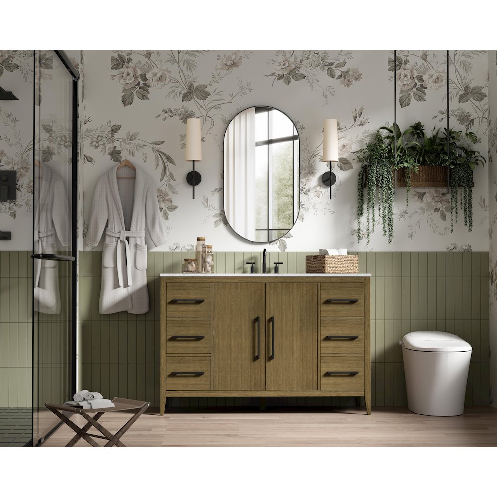 54 Inch Single Bathroom Vanity In Chestnut Brown. Picture 4