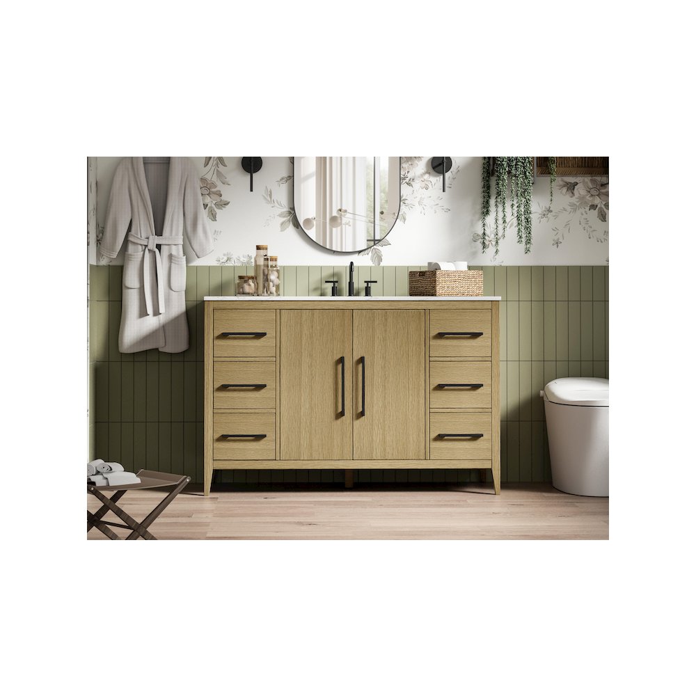 54 Inch Single Bathroom Vanity In Honey Brown. Picture 2
