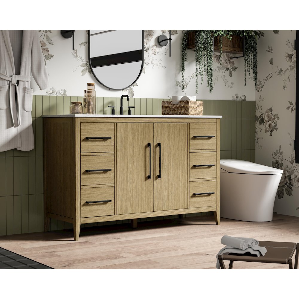 54 Inch Single Bathroom Vanity In Honey Brown. Picture 3