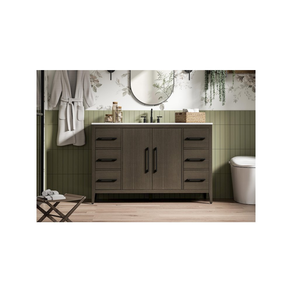 54 Inch Single Bathroom Vanity In Mocha Brown. Picture 2