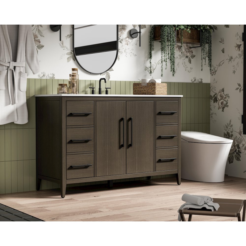 54 Inch Single Bathroom Vanity In Mocha Brown. Picture 3