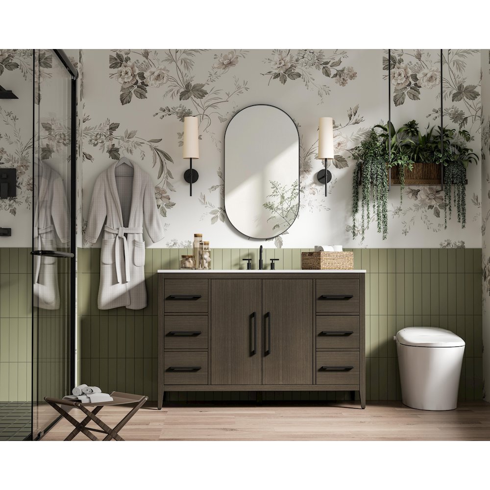 54 Inch Single Bathroom Vanity In Mocha Brown. Picture 4