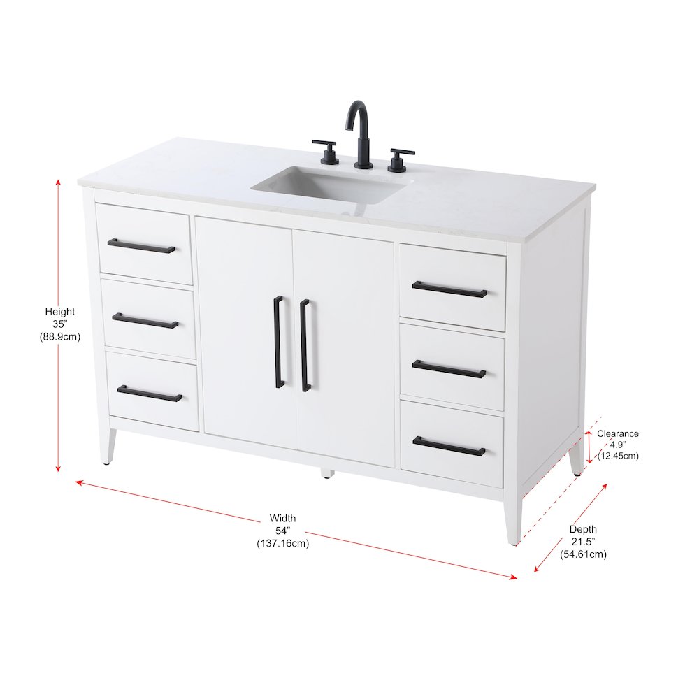 54 Inch Single Bathroom Vanity In White. Picture 13