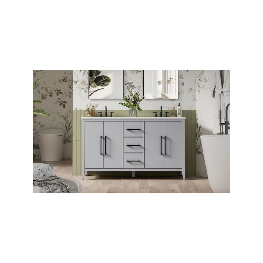60 Inch Double Bathroom Vanity In Grey. Picture 2