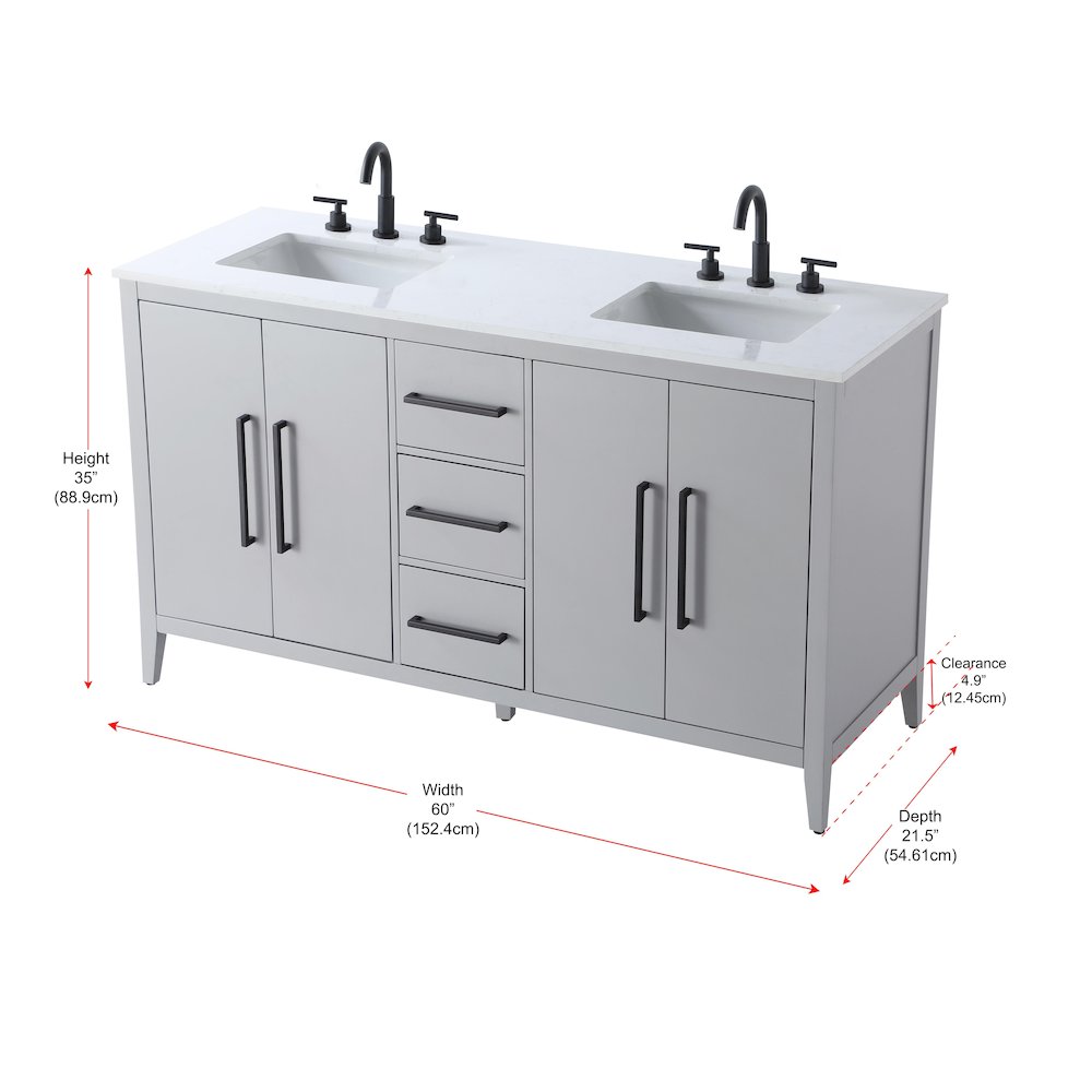60 Inch Double Bathroom Vanity In Grey. Picture 13