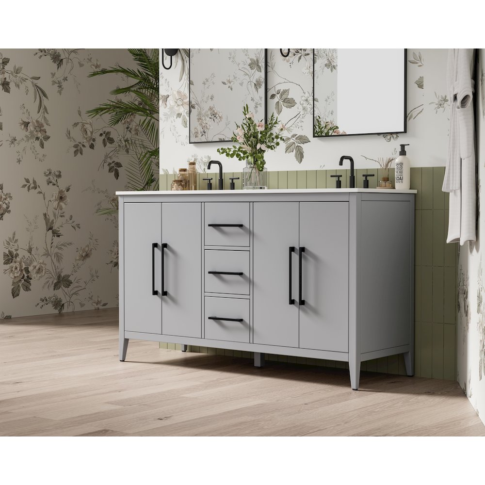 60 Inch Double Bathroom Vanity In Grey. Picture 3