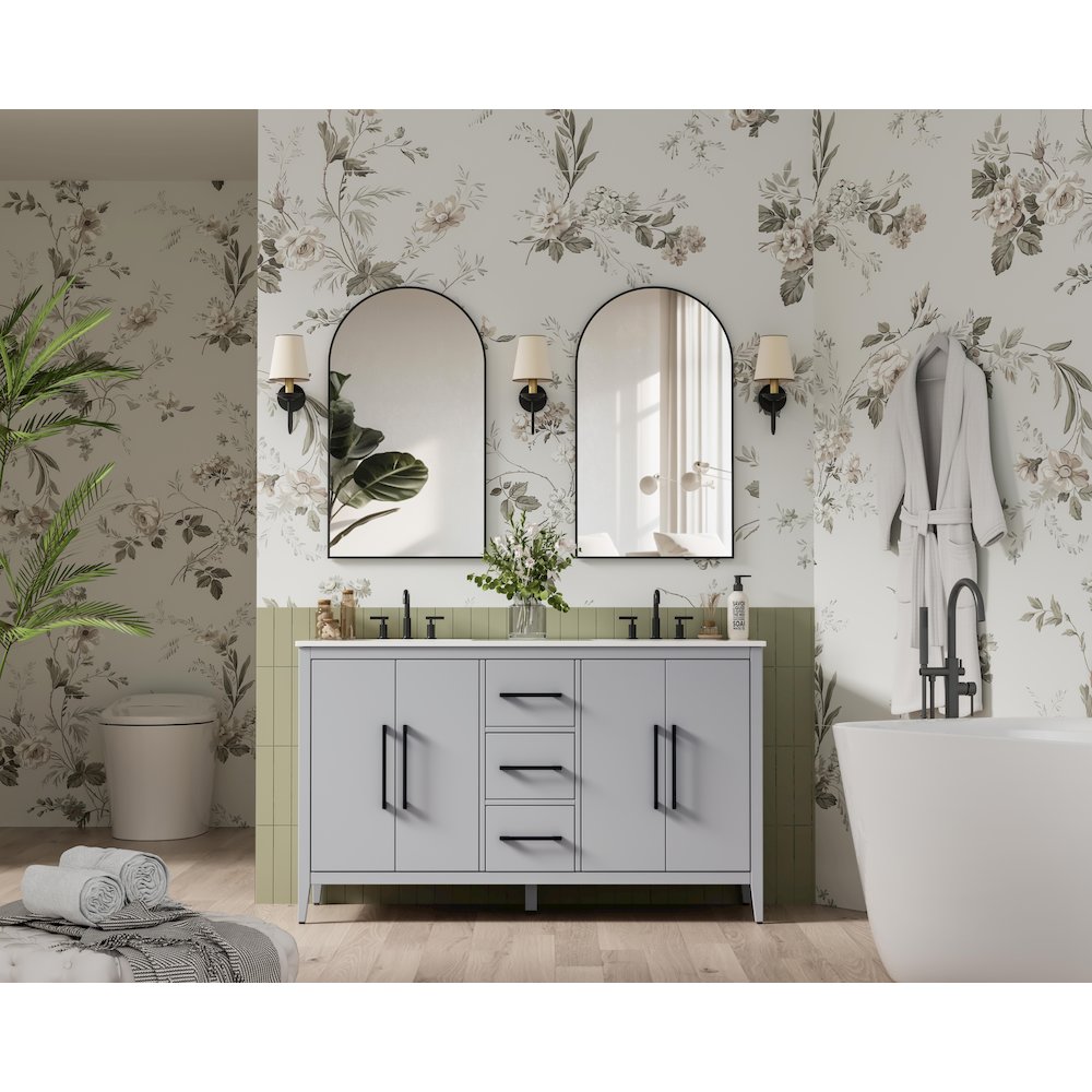 60 Inch Double Bathroom Vanity In Grey. Picture 4