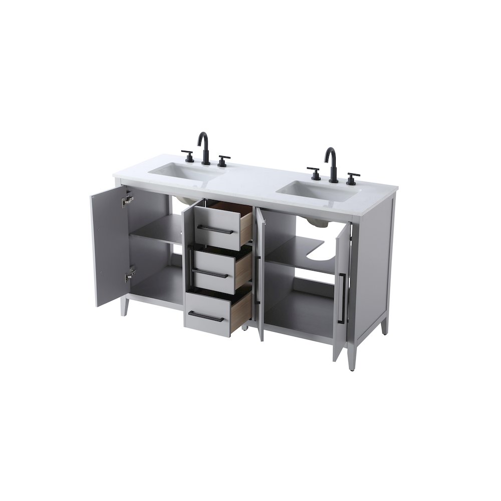 60 Inch Double Bathroom Vanity In Grey. Picture 7