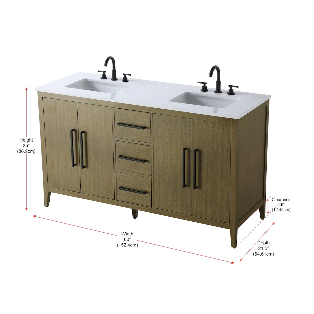 60 Inch Double Bathroom Vanity In Chestnut Brown. Picture 13