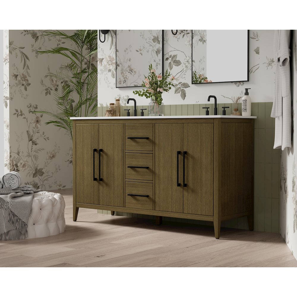60 Inch Double Bathroom Vanity In Chestnut Brown. Picture 3