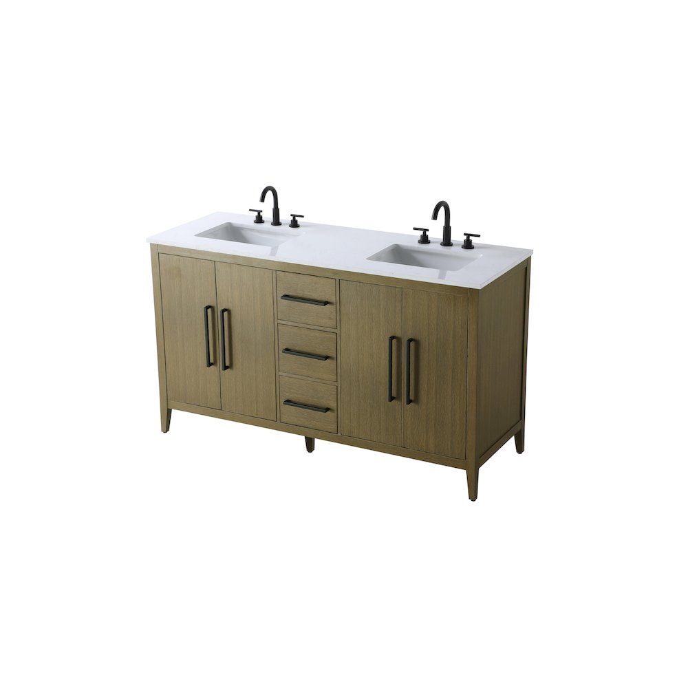 60 Inch Double Bathroom Vanity In Chestnut Brown. Picture 6