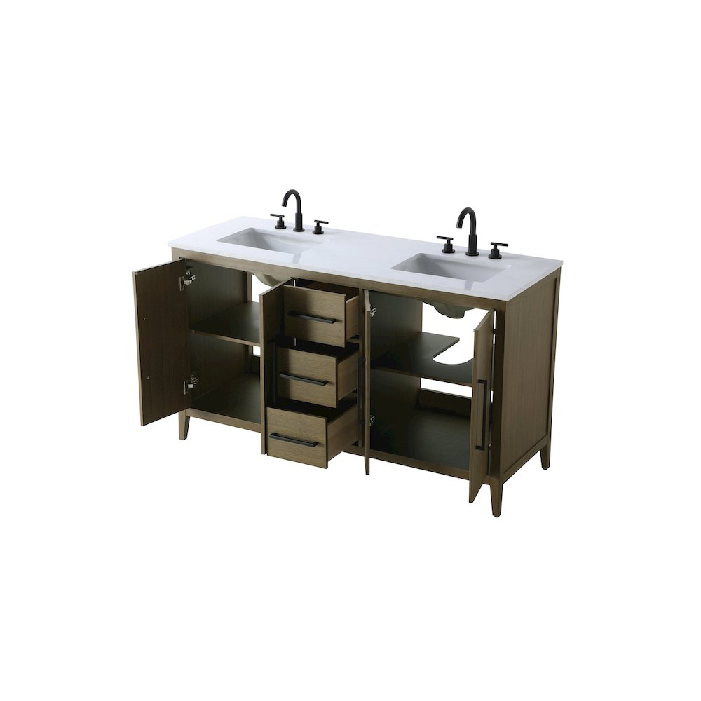 60 Inch Double Bathroom Vanity In Chestnut Brown. Picture 7