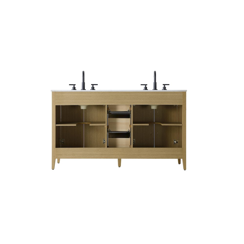 60 Inch Double Bathroom Vanity In Honey Brown. Picture 12