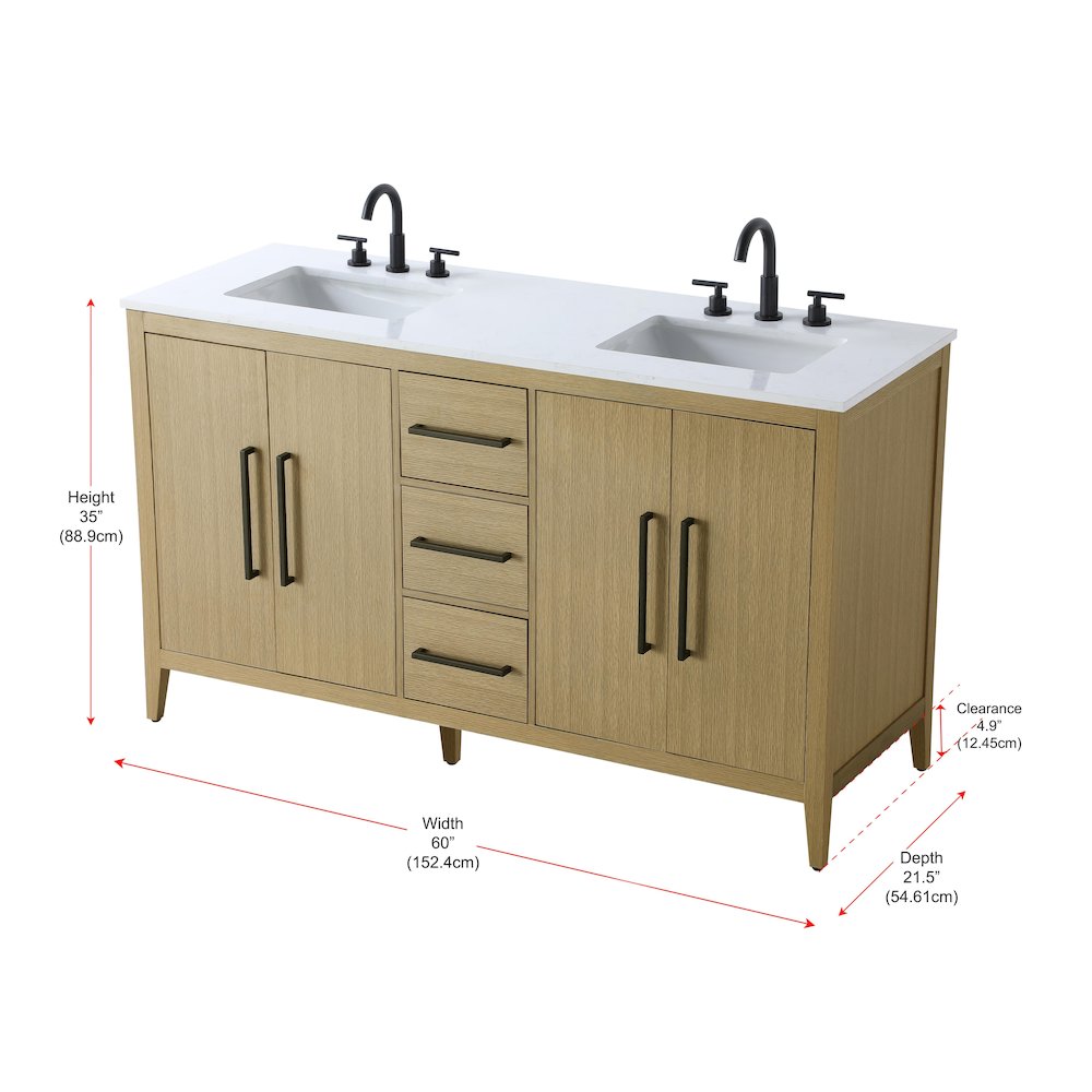 60 Inch Double Bathroom Vanity In Honey Brown. Picture 13