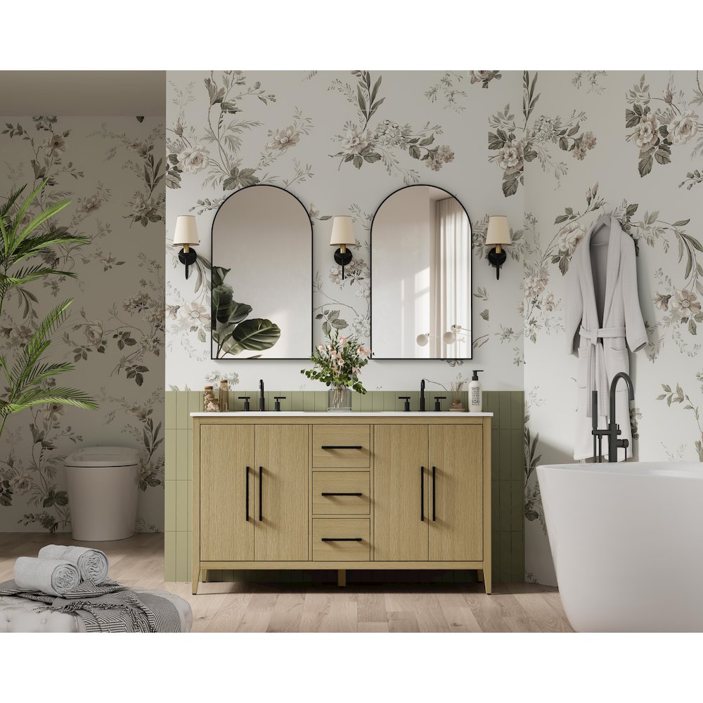 60 Inch Double Bathroom Vanity In Honey Brown. Picture 4